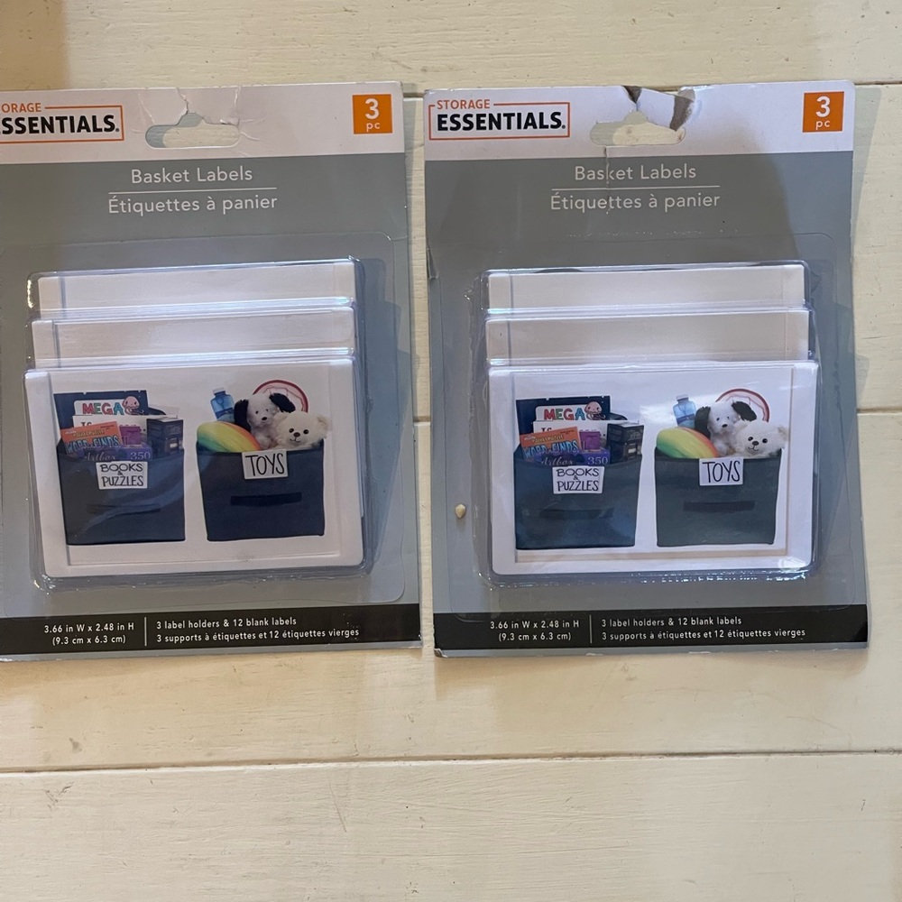 New Lot of 2 Storage Essentials White Plastic Basket Labels,